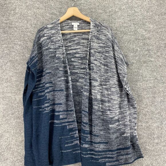 Purejill Cardigan Women M/L Gray Geometric Open Front Short Sleeve Knit Cotton - Picture 3 of 9